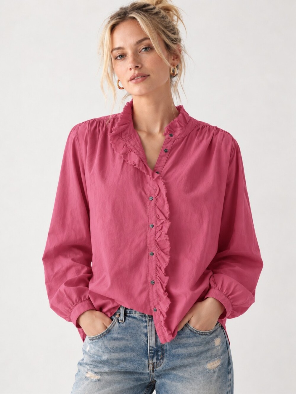 XIRENA Button Down Nicholson Shirt in Cherry Pink $225 MSRP